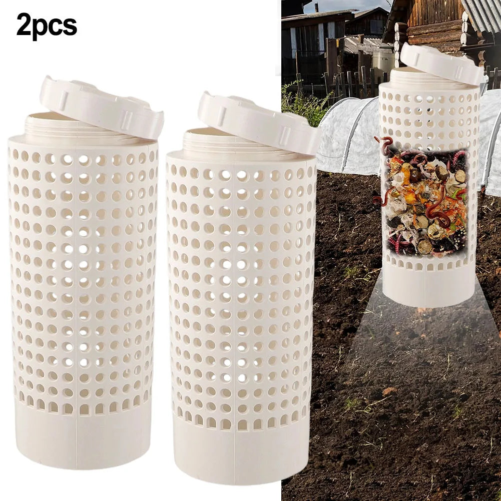White PVC Composting Bin Tube With Screwed Lid For Garden Waste Decomposition And Small Space Plant Care Accessories Oasis Select 2pcs