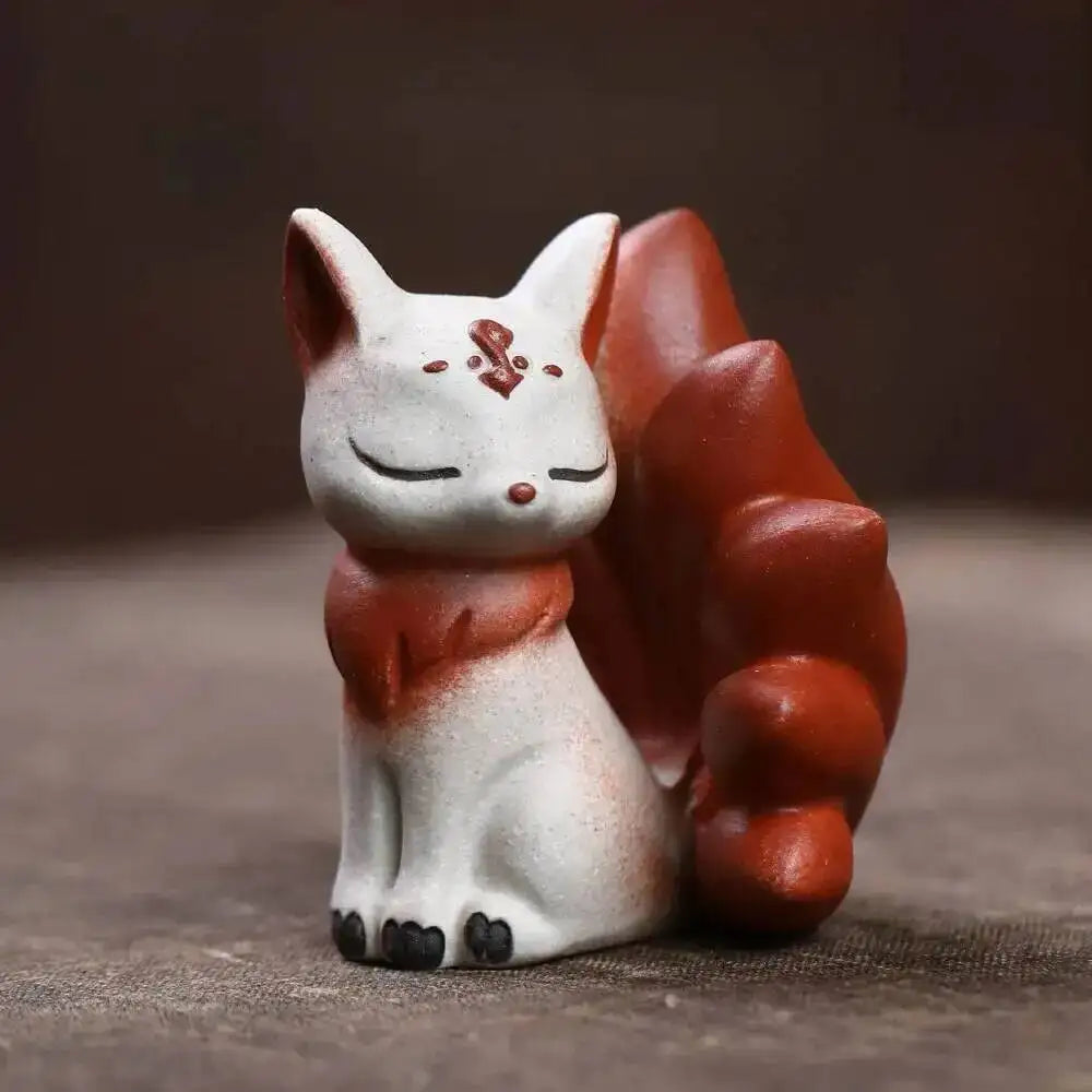 Purple Clay Tea Pet Fox Ornament Nine-tailed Spirit Fox Sculpture Creative Painted Tea Tray Decoration Accessories Tea Set Can Oasis Select Fox sitting 1