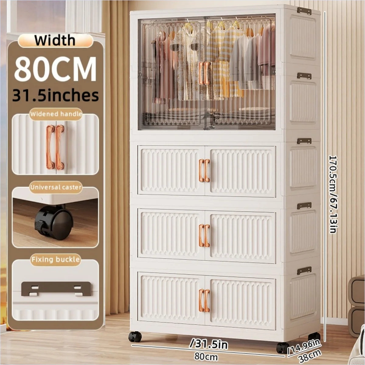80cm Foldable Double-Door Wardrobe-No Assembly Portable Closet, Large Capacity Storage for Bedroom/Living Room (Clothes/Quilts) Oasis Select 1Large 3Small Mixed