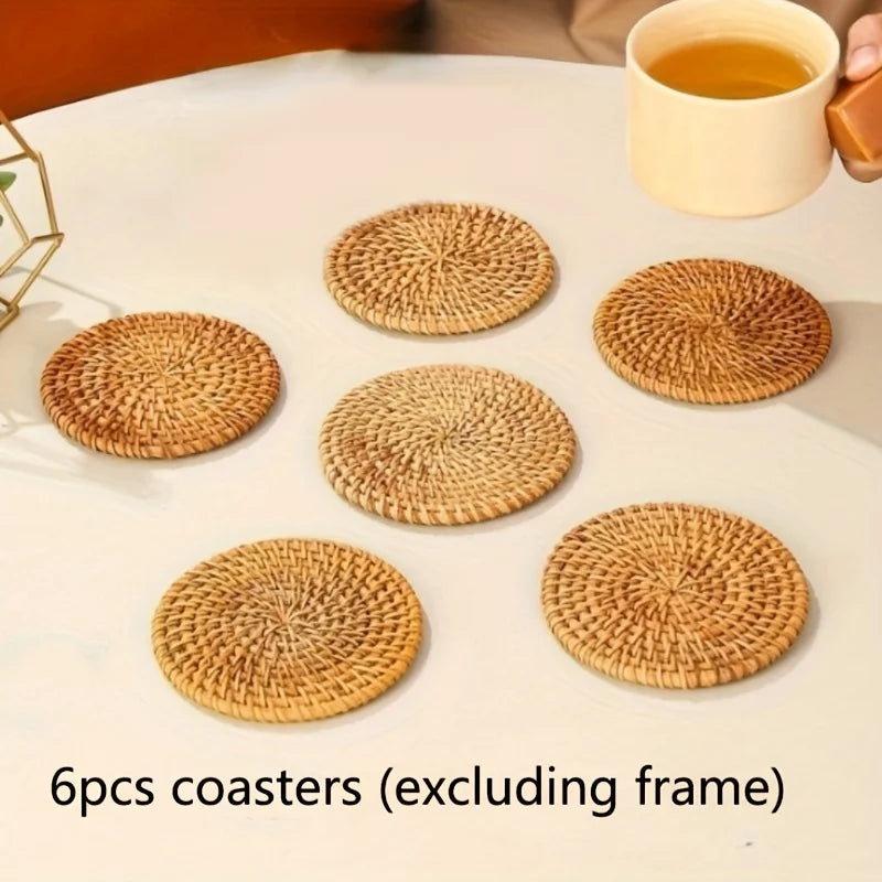 1/6pcs Handcrafted Rattan Coaster - Autumn Vine Design, Heat-Resistant Pot Mat for Kitchen & Dining, Wooden Tea Accessory Oasis Select 6pcs 10x10cm
