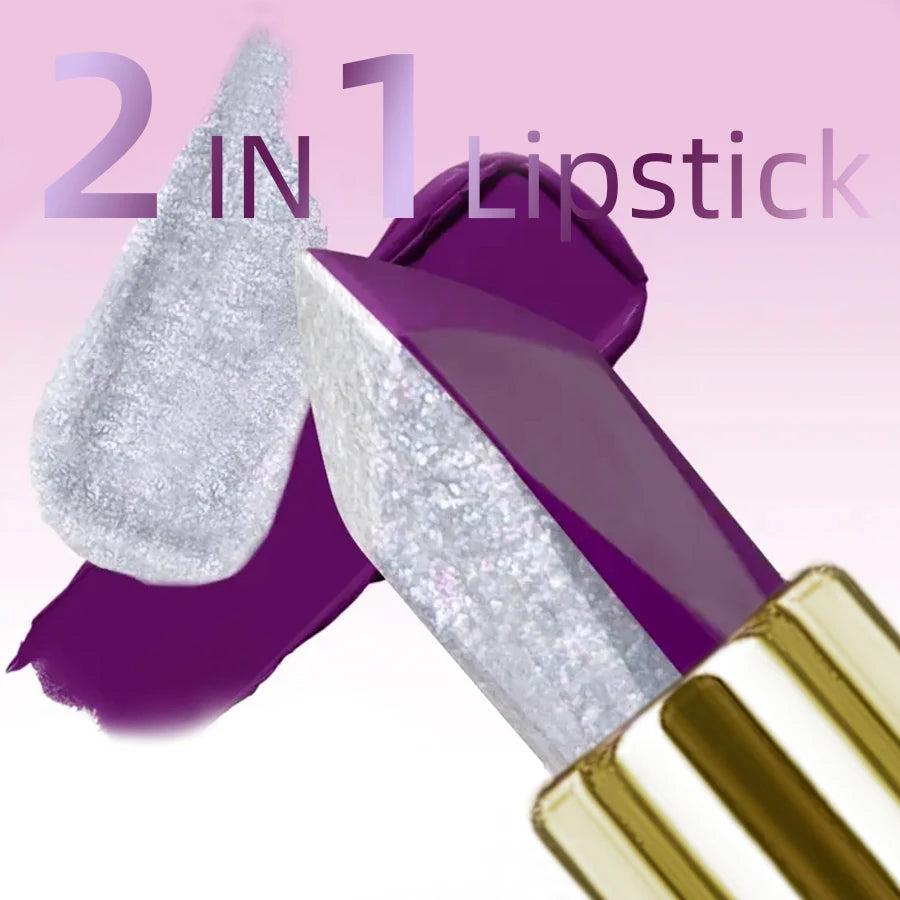 KAFURUX Purple Glitter Two-Tone Lipstick | Long-Lasting Tint