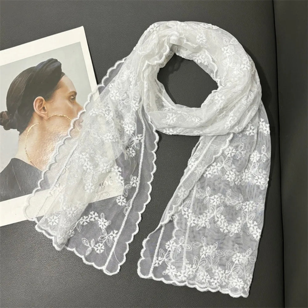 Retro Embroidered Flower Lace Scarf Breathable Mesh Long Sunscreen Shawl Lightweight Female Headscarf Spring Oasis Select Style 3