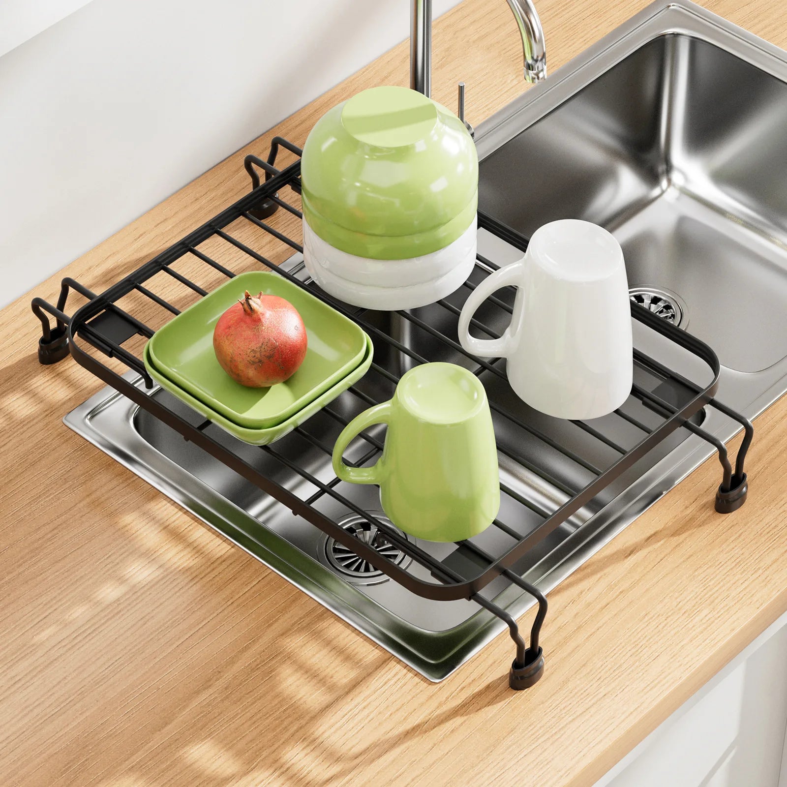 Kitchen Multifunctional Shelf Dish Drain Rack Fruit and Vegetable Dish Storage Grid Bidirectional Retractable Sink Drain Mat Oasis Select