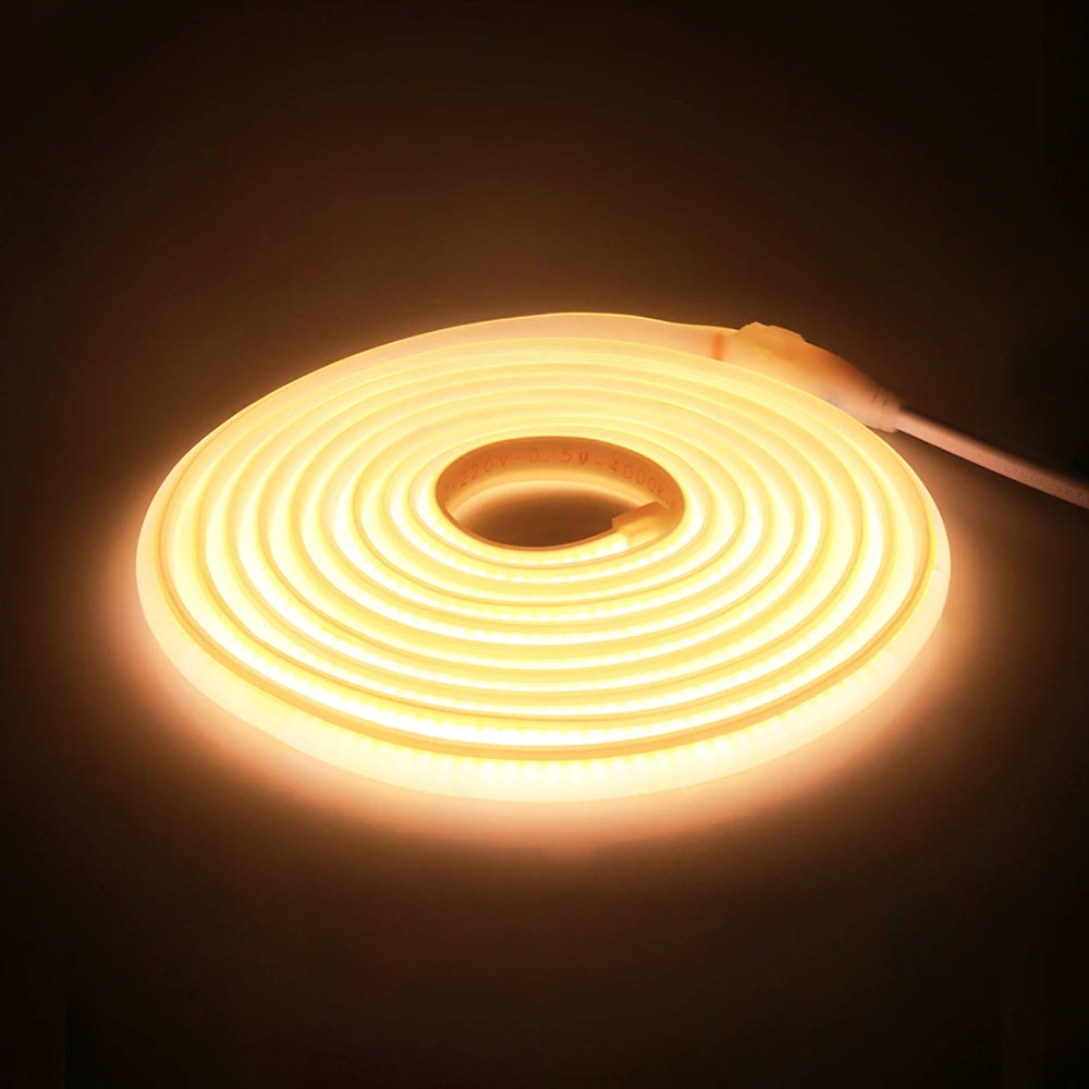 COB LED Strip Wall Lights AC 110V 220V Waterproof EU/US Kit High Brightness Flexible Ribbon for Garden Home Party Ambinet Decor Oasis Select Warm White US Plug 110V 26M