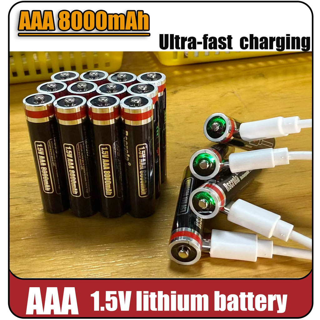 AAA 1.5V 8000mAh Lithium Batteries USB Rechargeable AAA Battery with 4-in-1 USB Cable for Toys Camera Flashlight Oasis Select