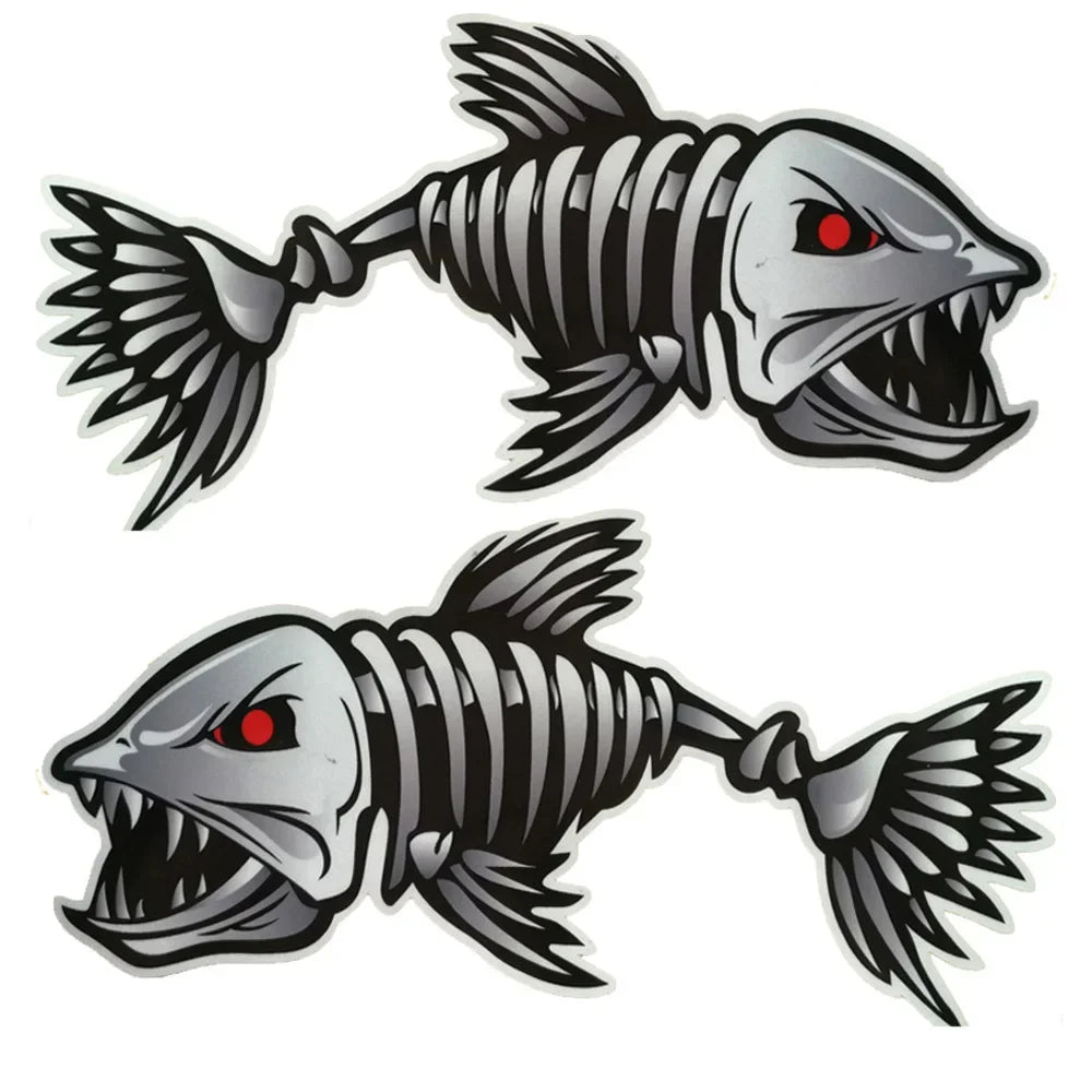 2 Pieces/set Scary Fish Skeleton Kayak Sticker Canoe Dinghy Marine Boat Car Truck Waterproof Stylish Sticker Oasis Select 30x15cm
