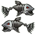 2 Pieces/set Scary Fish Skeleton Kayak Sticker Canoe Dinghy Marine Boat Car Truck Waterproof Stylish Sticker Oasis Select 30x15cm