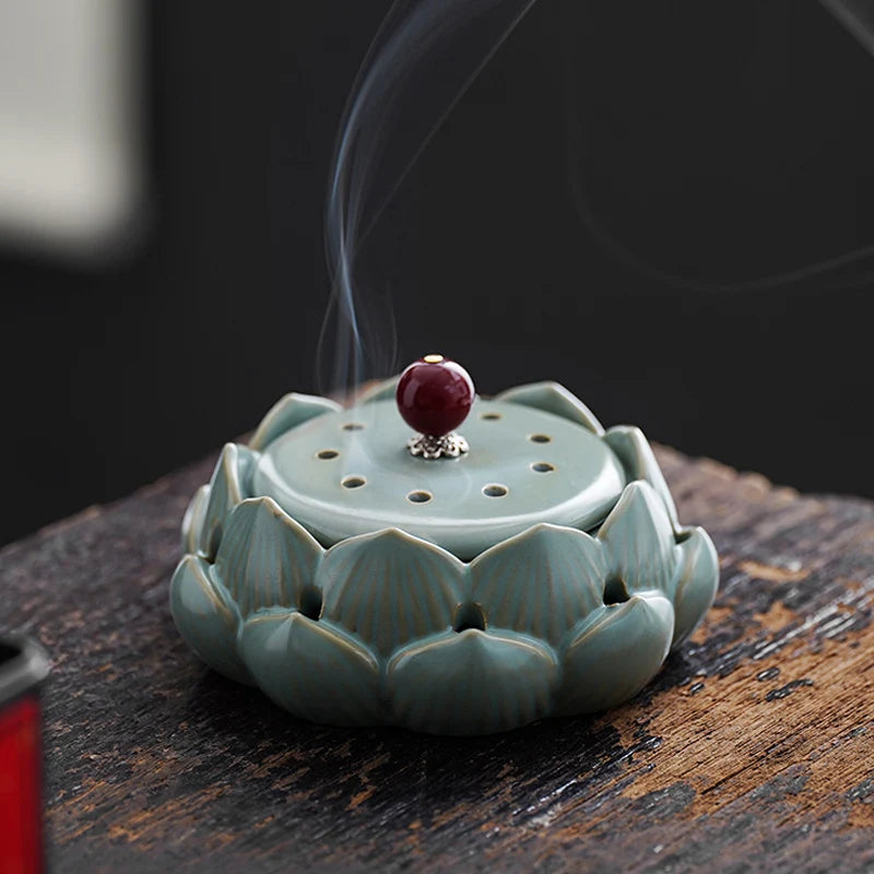 Tea Ceremony Plate Incense Burner Household Agarwood Lotus Ceramic Incense Box Sandalwood Incense Holder Oasis Select Blue
