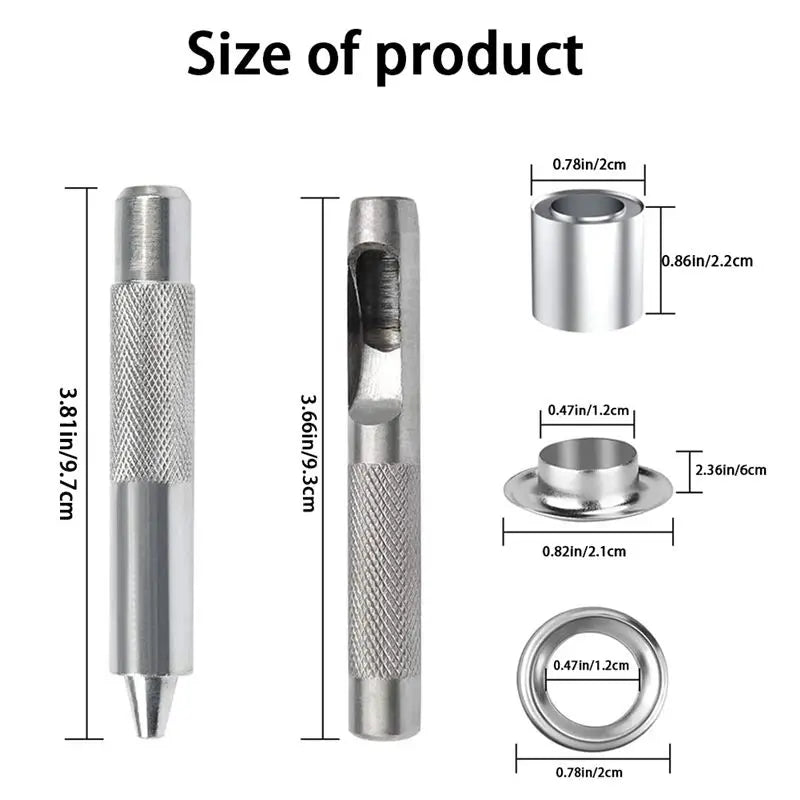 LIKE WISH 12Mm Grommet Tool Kit, 100 Sets Grommets Eyelets Punch Kit, Tarpaulin Repair Kit, For Fabric Curtains Leather Shoes Ba Oasis Select