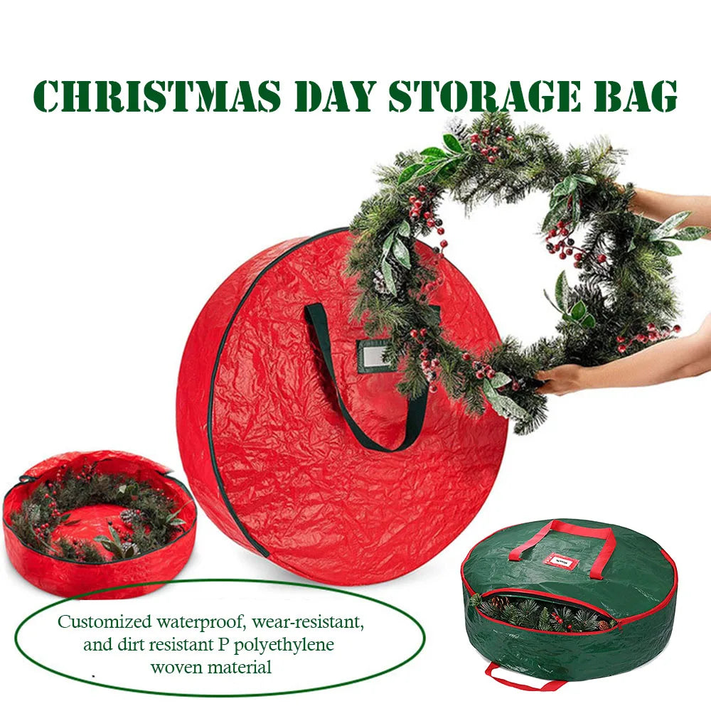 Round Christmas Wreath Storage Bag – Waterproof with Handle