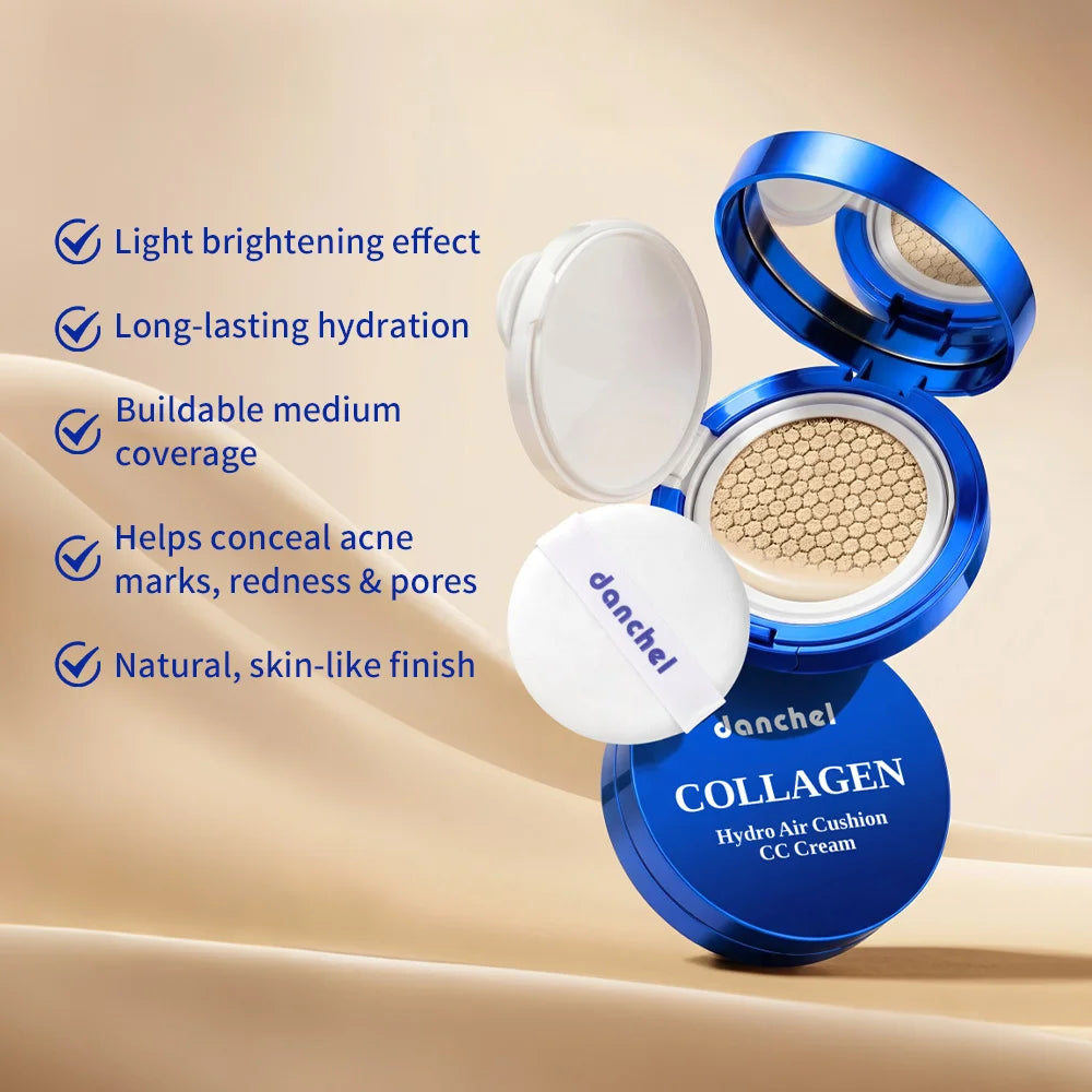 Collagen CC Cream Air Cushion Foundation Long-Wearing Hydrating Natural Concealing Foundation Waterproof Sweatproof Face Makeup Oasis Select
