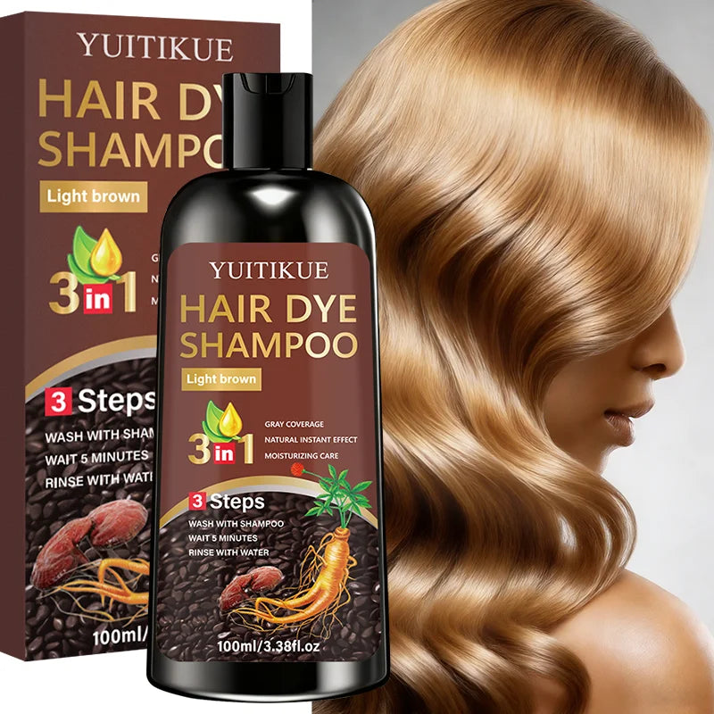 YUITIKUE 3-in-1 Light Brown Hair Dye Shampoo – Cover Gray Hair