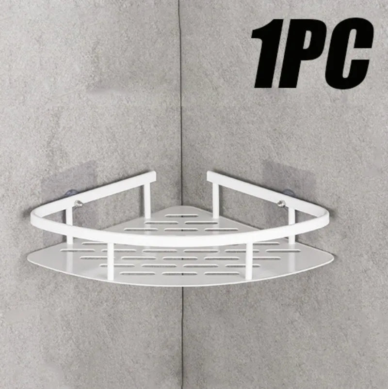 2PCS Bathroom Shelf Kitchen Storage Organizer Aluminum Alloy Shampoo Rack Shower Shelf Bathroom Accessories No Drill Shelf Oasis Select StyleB-White-1PC
