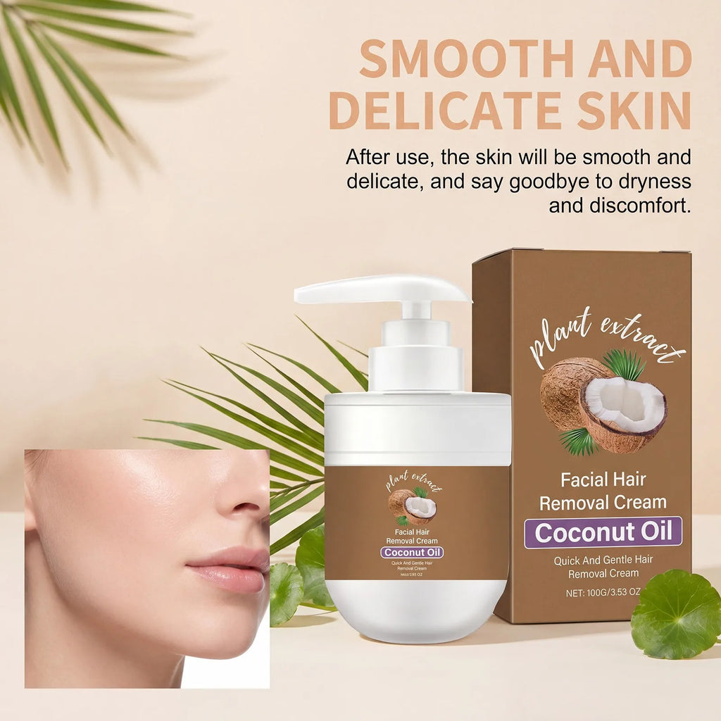 Coconut Oil Hair Removal Cream Face Fast Hair Remover Painless Nourishing Smooth Skin Gentle Formula Non Greasy Dry Skin 100g Oasis Select