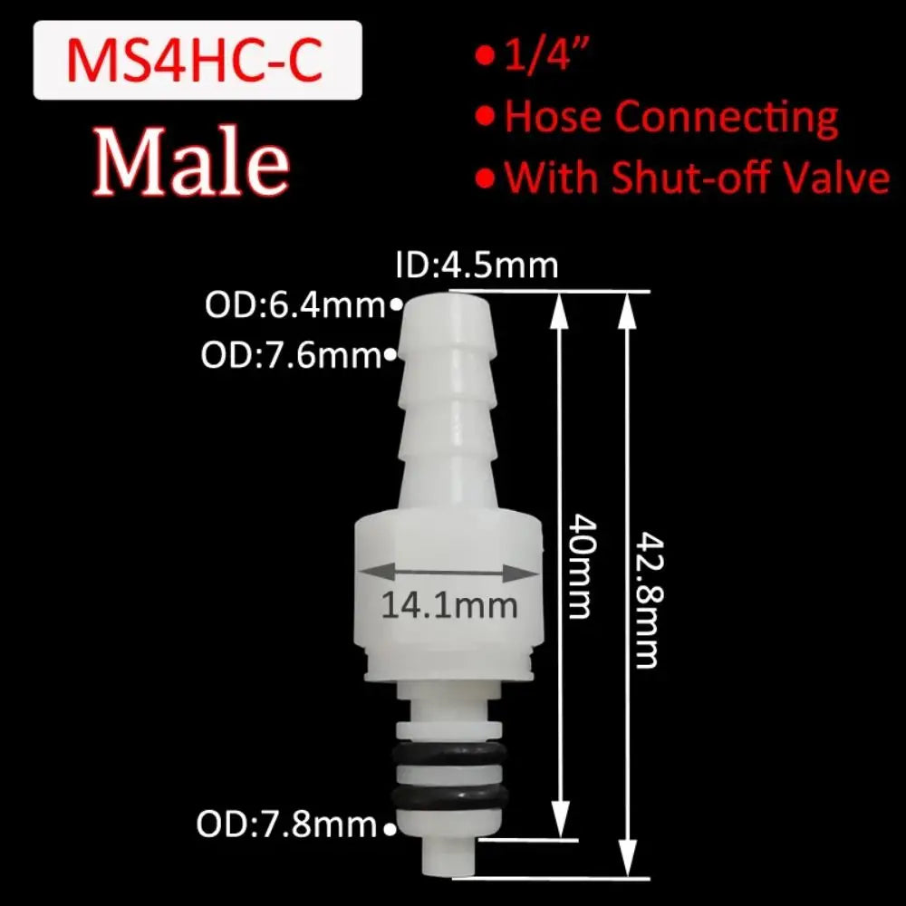 1Pc Disconnect Fitting Coupling Hose Joint Tube Connector Male Female Hose Barb Valved S-series 3/16 1/4 Quick Coupler Oasis Select MS4HC-C