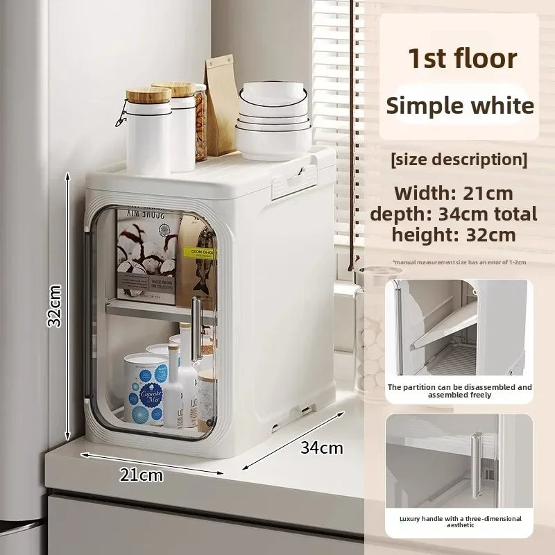 Multi-functional Crack rack kitchen locker refrigerator very narrow 21cm wide storage cabinet bathroom trolley Oasis Select White-1