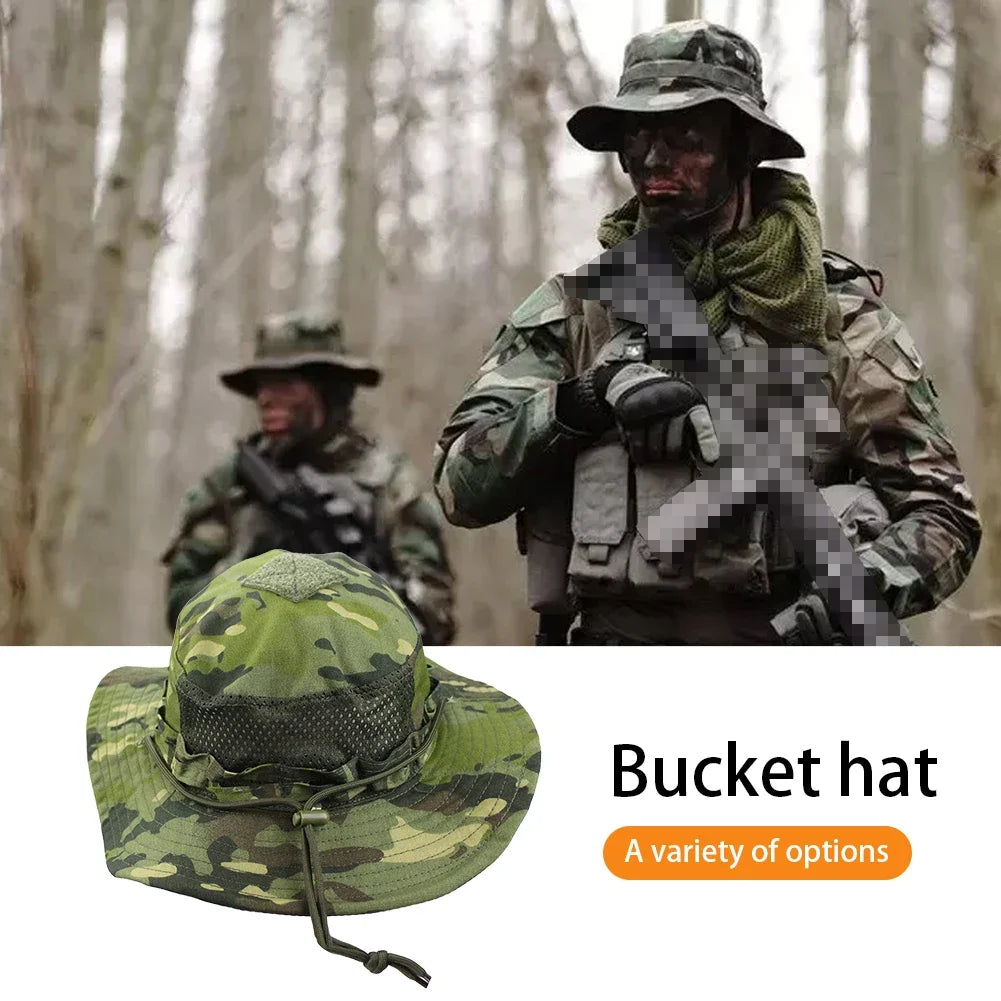 Camouflage Enthusiasts Square Pocket Camo Bonnie Cap US Bucket Benny Hats Fishing Outdoor Hiking Tactical Sun Caps Oasis Select