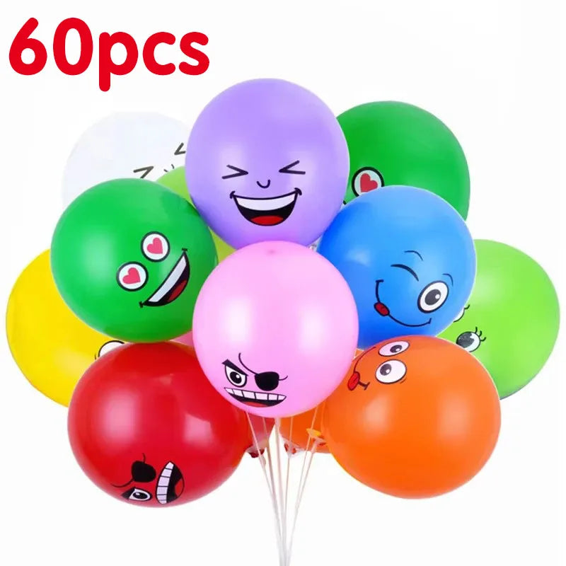 10-70Pcs 12inch Cute Funny Big Eyes Smiley face latex balloons Birthday Party decoration Inflatable balloon Baby Shower Globos Oasis Select 60pcs 12INCH