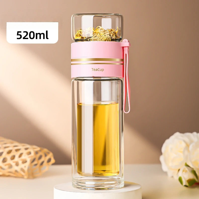 500ml Double‑Walled Glass Tea Infuser Cup, Portable Leak‑Proof Travel Mug with Stainless Steel Filter, Heat‑Resistant for Office Oasis Select