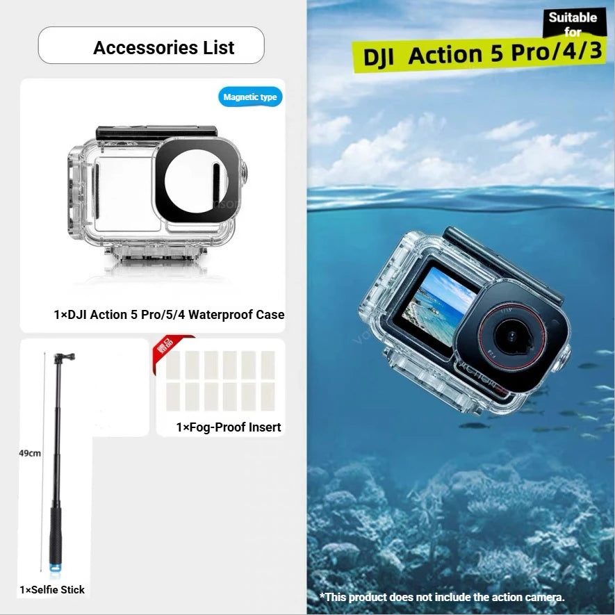 Magnetic Waterproof Diving Case for DJI Action 5 Pro/4/3
