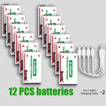 Long-Lasting 9V Lithium ion Rechargeable Battery 21800mWh High Capacity for Guitar Microphone Smoke Detector Pedal with Cable Oasis Select 12 PCS Batteries