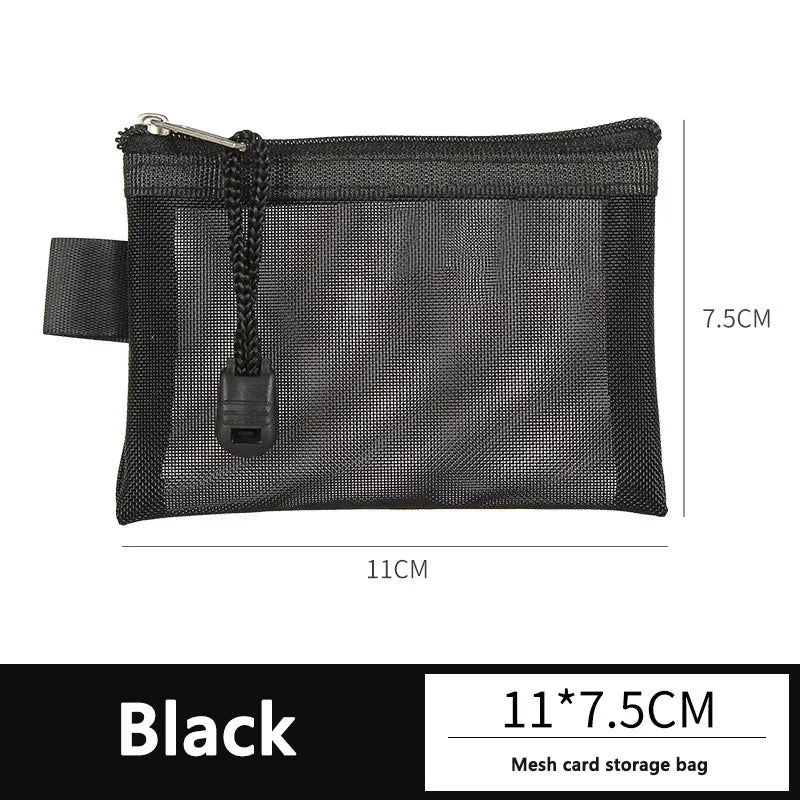 1/2pcs Storage Bags Mesh Cosmetic Bag Wallet Nylon Small Coin Purse Mini Zipper Pouch Mesh Storage Bags ID Credit Card Holder Oasis Select Black