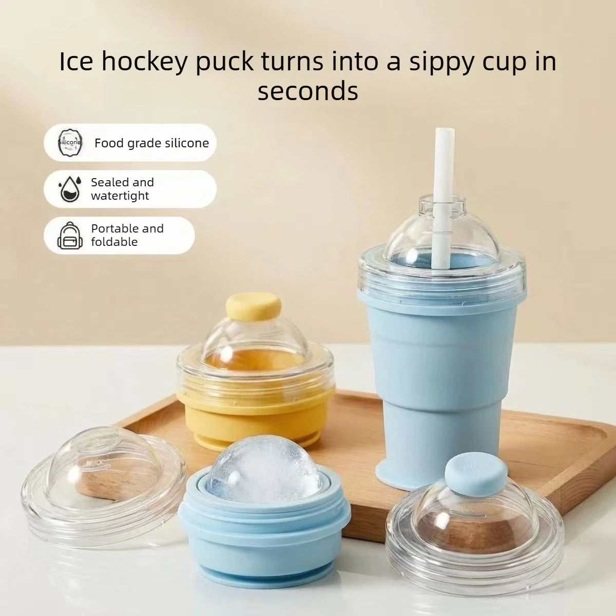 Foldable Silicone Ice Ball Maker Cup Ice Mold for Whiskey Cocktails Large Sphere Easy Release Reusable Freezer Travel Mug Oasis Select