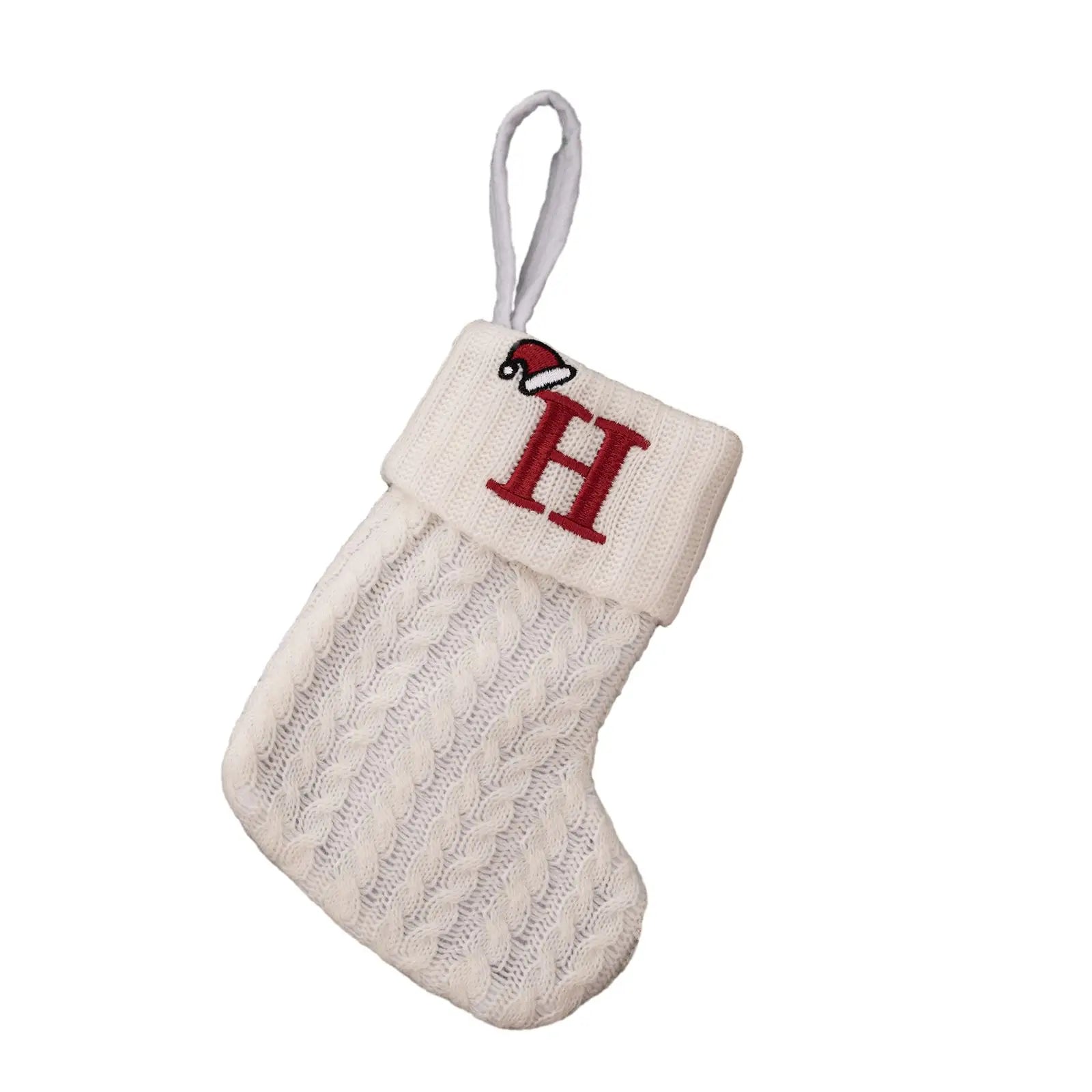 With Hanging Rope Christmas Stocking Children Candy Bag Beautiful Knitted Pendant White Snowflake Alphabet Christmas Tree Oasis Select H China Mainland