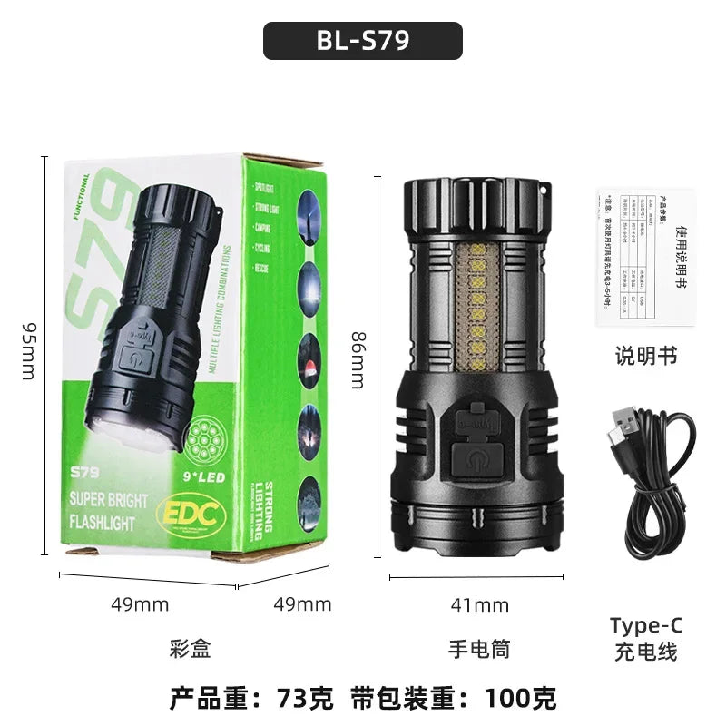 LED Strong Light Flashlight Long Range Rechargeable Outdoor Multifunctional Portable Magnetic Ultra Bright Mini Flashlight Oasis Select COB