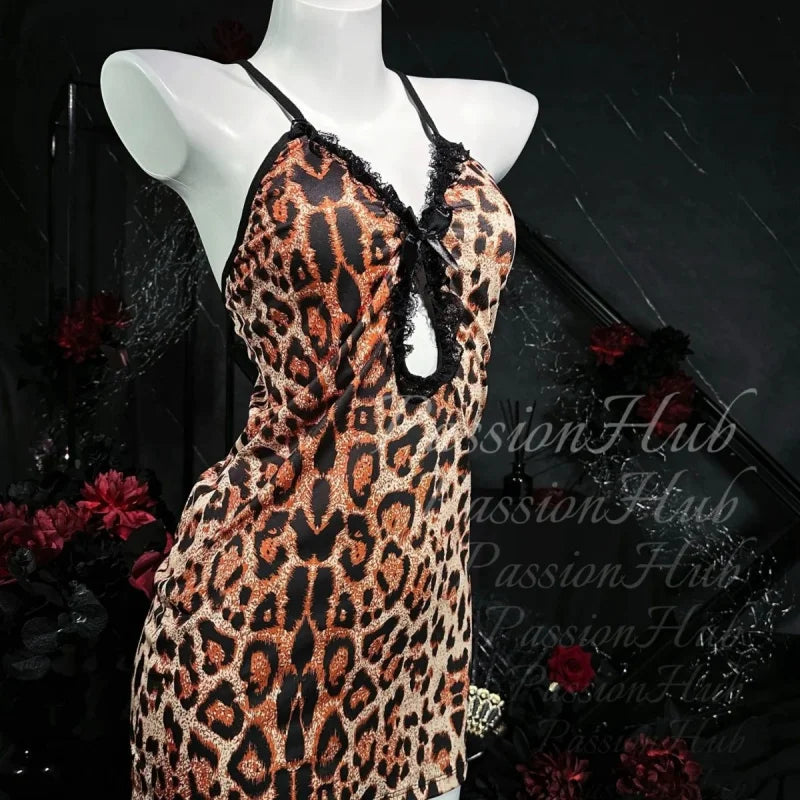 Fashion Leopard Pattern Hip Wrap Dress Elegant Mature Style Soft Lace Breathable Skin Friendly Ladies Daily Home Casual Wear Set Oasis Select