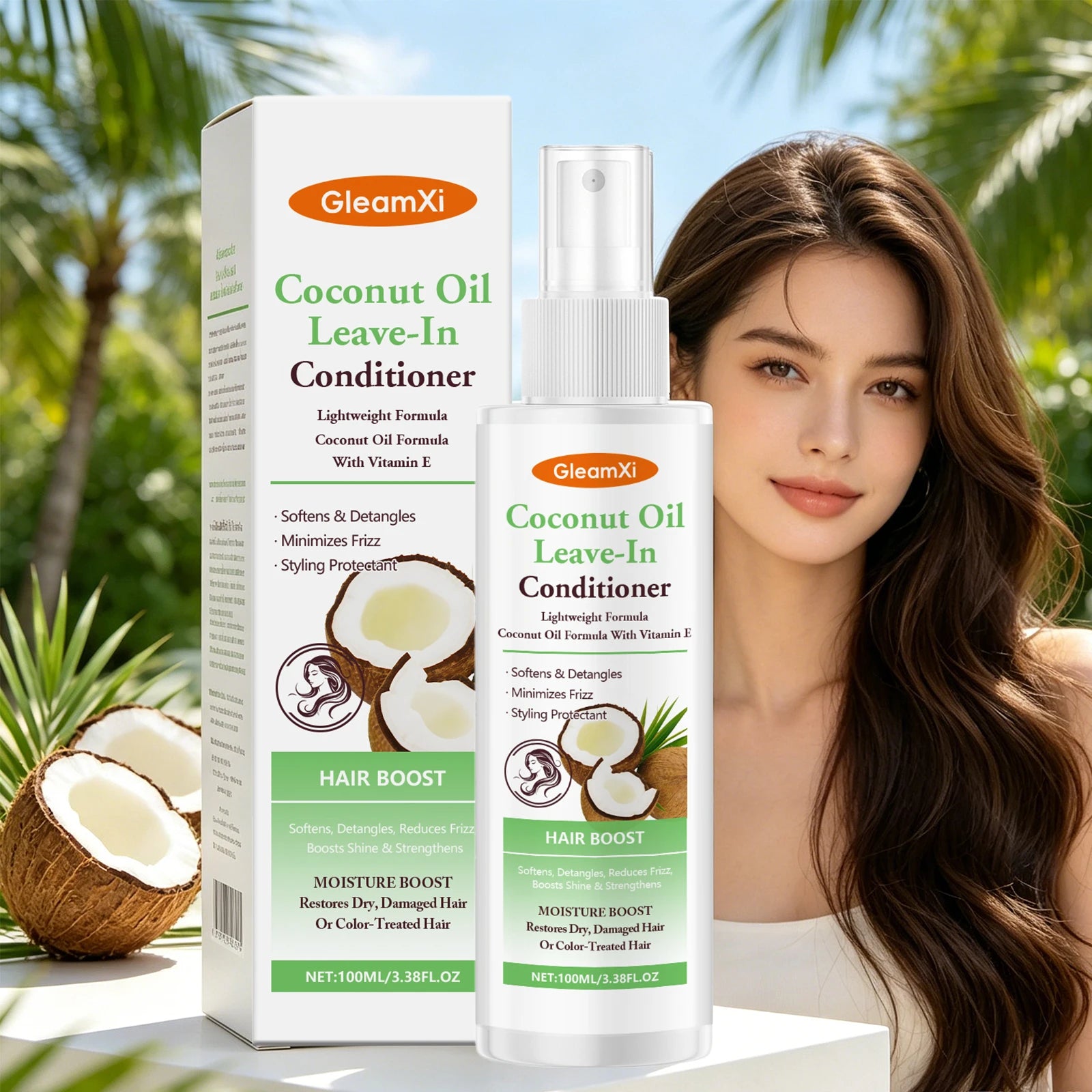 Coconut Oil Leave-In Conditioner Spray for Dry Damaged Hair Anti-Frizz Nourishing Smooth Hair Restoring Shine and Softness Oasis Select