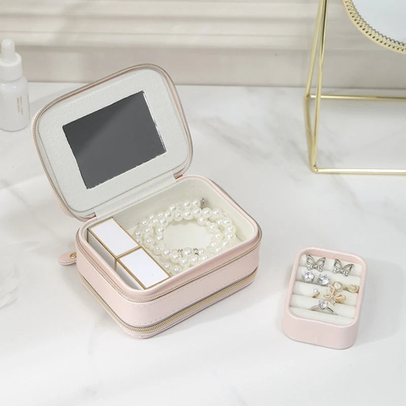 Portable Jewelry Storage Box Organizer Display Travel Jewelry Zipper Case Box Earrings Necklace Rings Jewelry Box Oasis Select