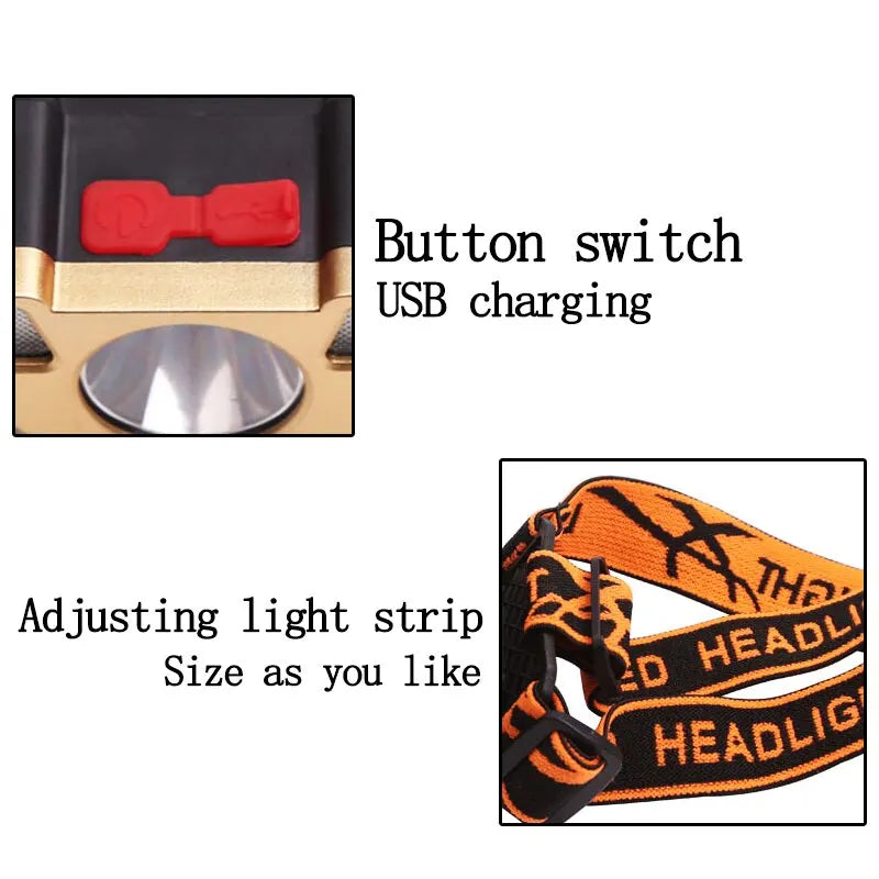 USB Rechargeable Led Five-Head Headlamp Super Bright 18650 Built-in Battery Headlight Portable Head Flashlight Fishing Lantern Oasis Select
