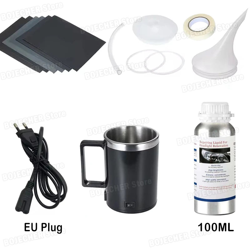 New Car Headlight Polishing Set Liquid Polymer Headlight Restoration Kits Auto Headlamp Scratch Renovation Restorer Auto Repair Oasis Select 100ML Black EU Set