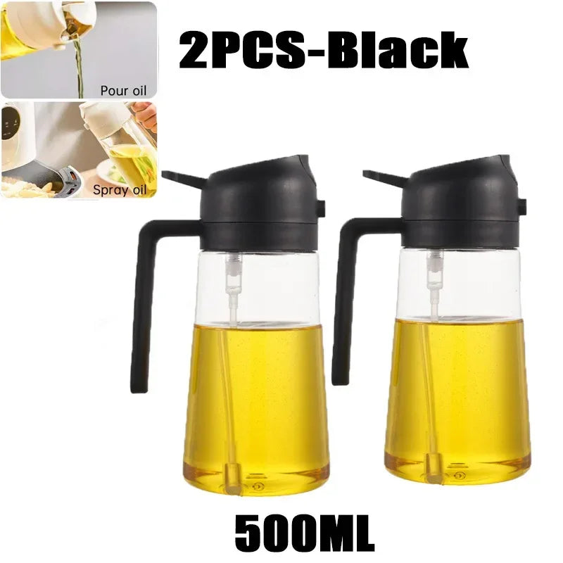 2 in1 Plastic Kitchen Barbecue Cooking Oil Spray Bottle Olive Oil Dispenser Oil Jar Baking Vinegar Soy Sauce Spray Container Oasis Select 2PCS-black