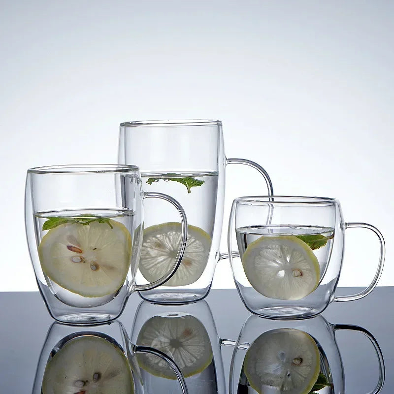 150-450ml Coffee Cup Double Wall Transparent Glass with Handle Double-layer Heat Insulation High Temperature Juice Milk Cup Oasis Select