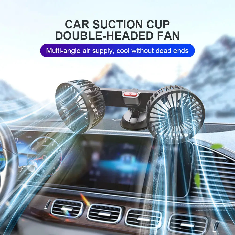 USB 5V Auto Cooler Fan Dual Head Vehicle Mounted Fan 360 Degree Rotation Adjustable 3 Speeds Car Electrical Appliances Oasis Select