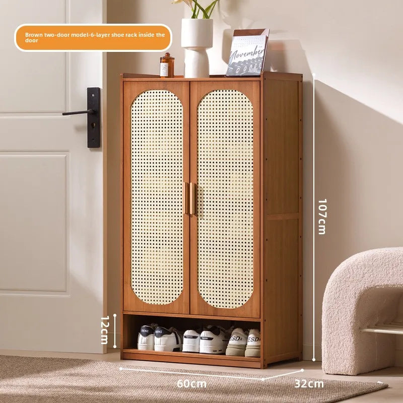 Cream wind arc door shoe cabinet living room household entrance entrance multi-layer shoe rack dormitory storage cabinet storage Oasis Select Brown 2-8