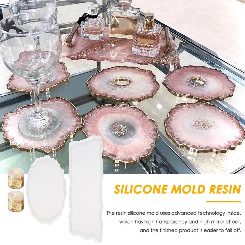 LIKE WISH 2 Pieces Tray Silicone Mold Kit Irregular Epoxy Resin Tray Molds For DIY Crafts (Rectangle+Round) Oasis Select