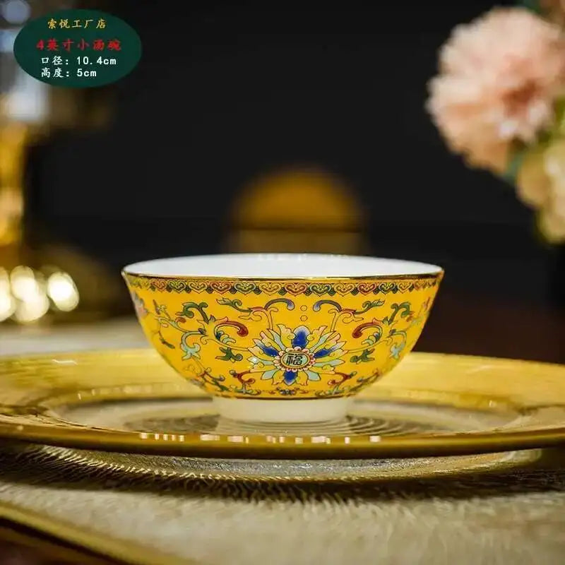 Bone China Dining Bowl Enamel Colored Chinese High Footed Rice Noodles Soup Bowl Tablewear Oasis Select 4in-11