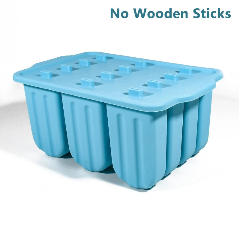 12-Cavity Silicone Ice Cream Mold Set with Lid Easy Release Kitchen Tray for Homemade Desserts Compatible with Refrigerator Oasis Select Blue