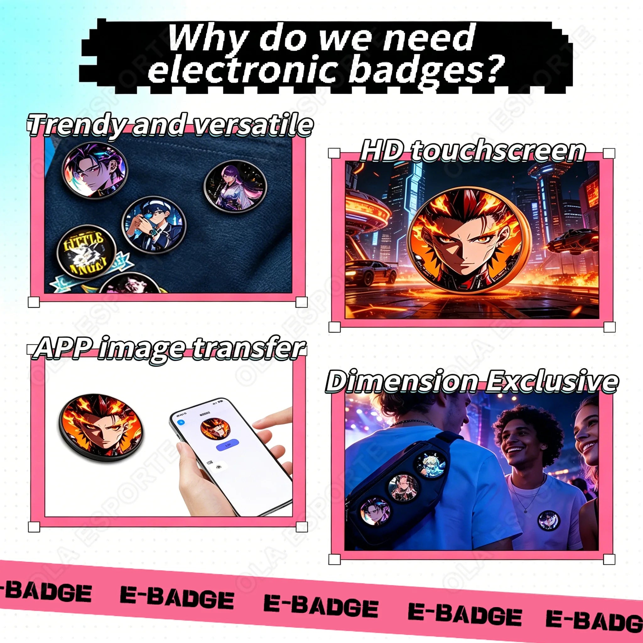 Anime E-Badge Display Pin | 1.5″ Touch Screen LED Smart Badge