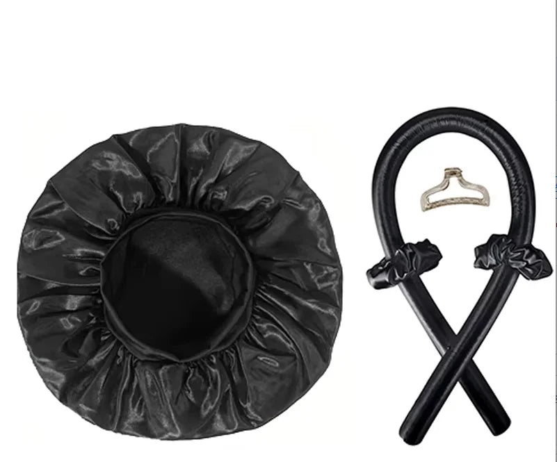 Satin Sleep Hair Bonnet Cap – Frizz-Free Night Cap for Women Satin Sleep Bonnet Oasis Select black set