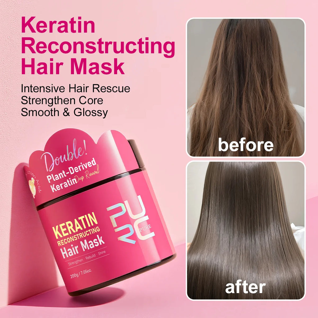 PURC Double Keratin Hair Mask Professional Smoothing Glossy Hair Keratine Straightening Cream Soften Hairs Treatment Repairing Oasis Select
