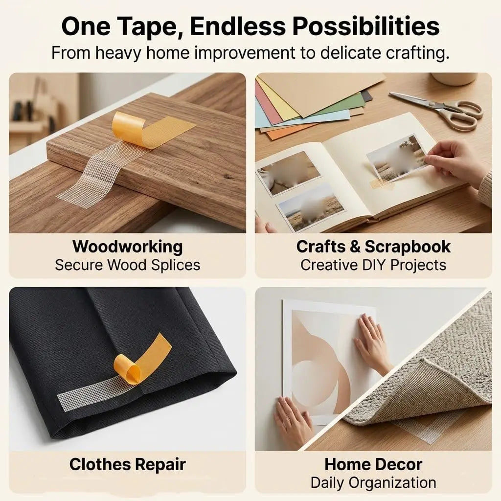 3cm Wide*10m Long Yellow Double-Sided Mesh Tape Waterproof, Strong Adhesion Tearable Double-Sided Tape Used For Carpet Floor Oasis Select