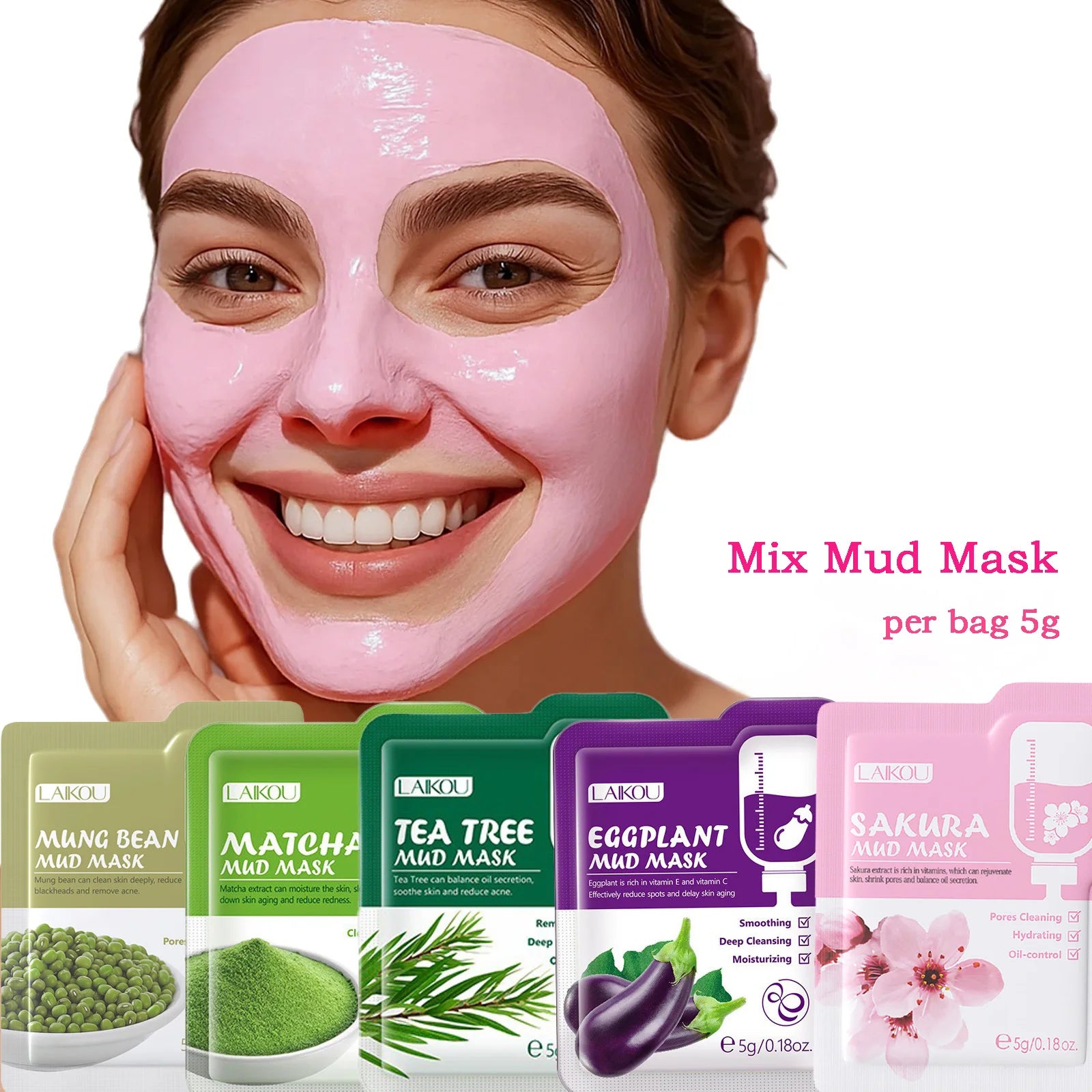 LAIKOU 5-Piece Mud Mask Set – Cleanse, Oil Control & Hydrate Facial Mud Mask Set Oasis Select