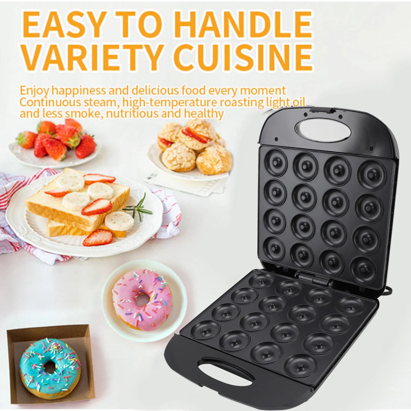 Mini Donut Maker Machine 16 Hole Non Stick Doughnut Machine 1400W Smart Temperature Control Easy To Clean Efficient for Home Oasis Select