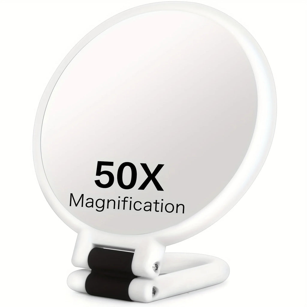50x Handheld Makeup Mirrors Double Sided 1X/50X Magnification Portable Folding Makeup Mirror for Travel 360° Adjustable Mirror Oasis Select White 50x