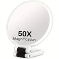 50x Handheld Makeup Mirrors Double Sided 1X/50X Magnification Portable Folding Makeup Mirror for Travel 360° Adjustable Mirror Oasis Select White 50x