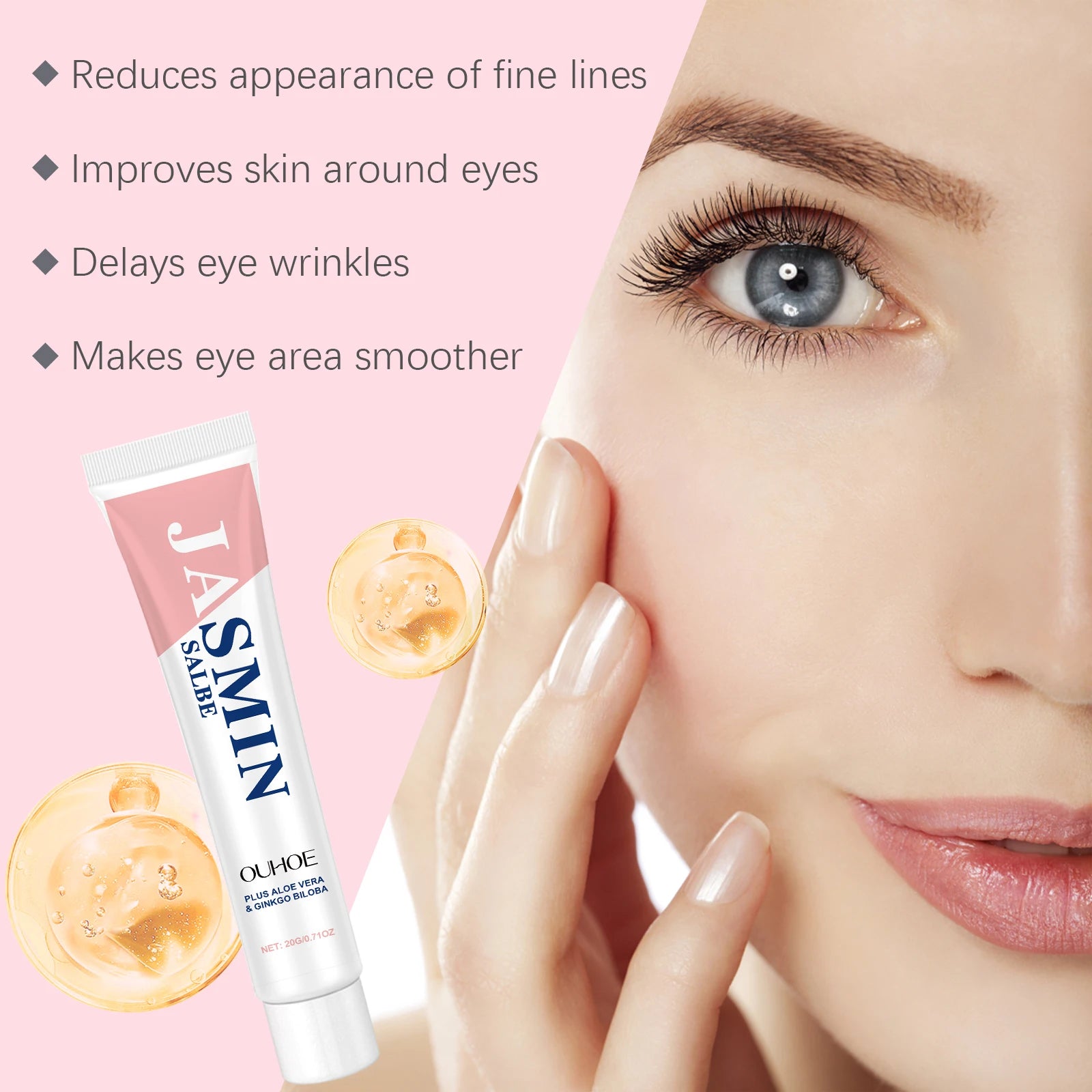 20g Jasmine Eye Cream Deep Moisturizing Nourishing Fade Fine Lines Tightening Enhance Skin Elasticity Lifting Eyes Care Lotion Oasis Select